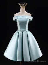 Blue Satin Off the Shoulder Homecoming Dress